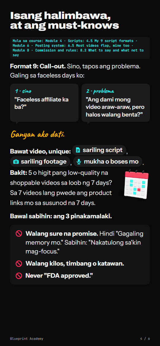 Page 4 of the free PDF: Isang halimbawa, at ang must-knows